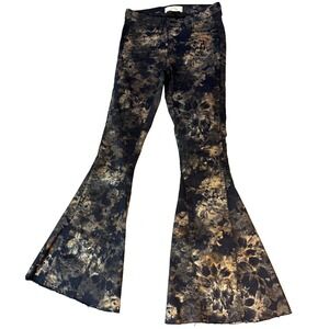 Free People Inferno Flare Black Gold Floral Jeans 25 x 30 Bell Bottom Low-Rise